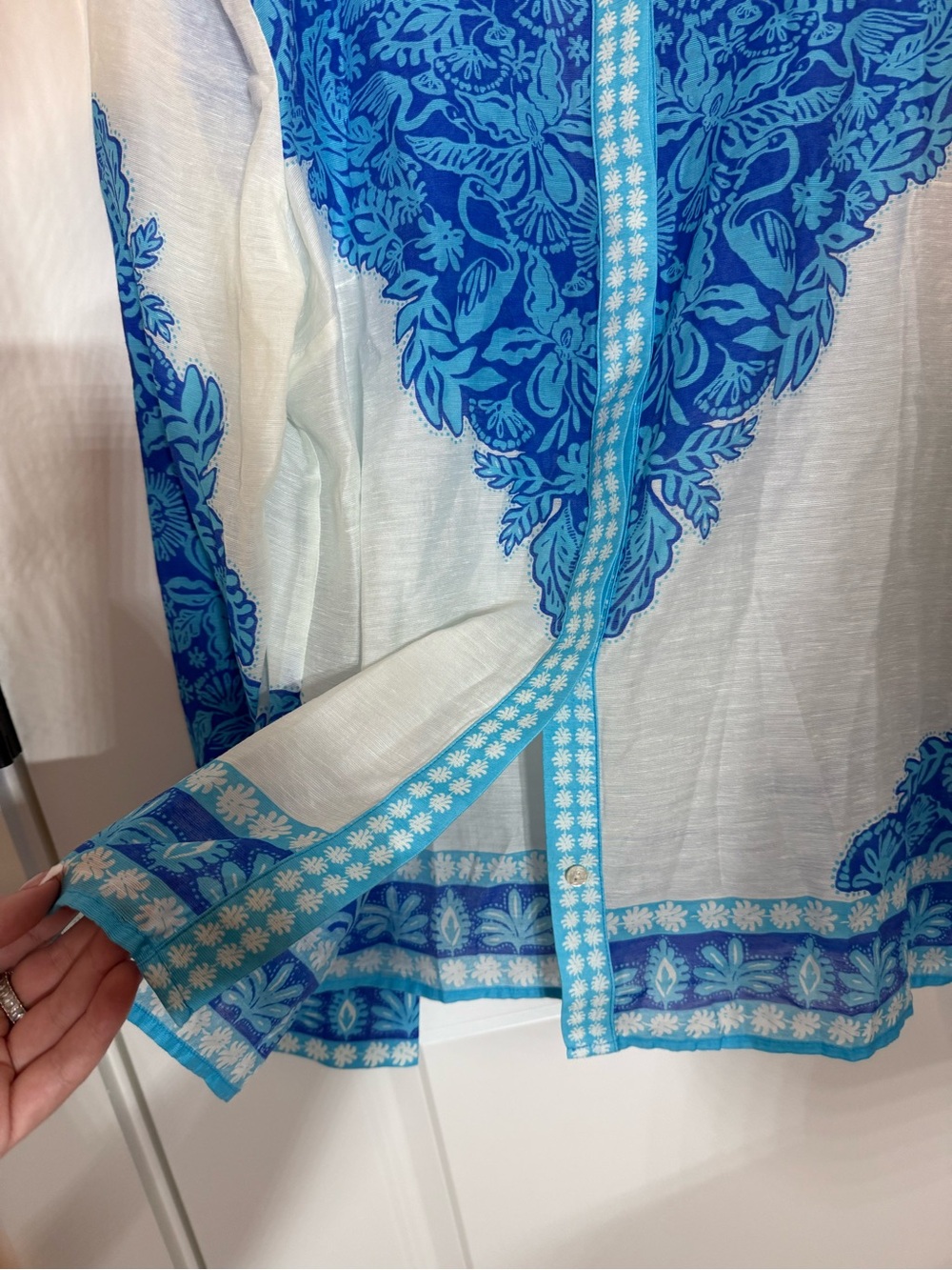 Lilly Pulitzer Women’s Breezy Aqua Kiran Button Down Top - Picture 6 of 6